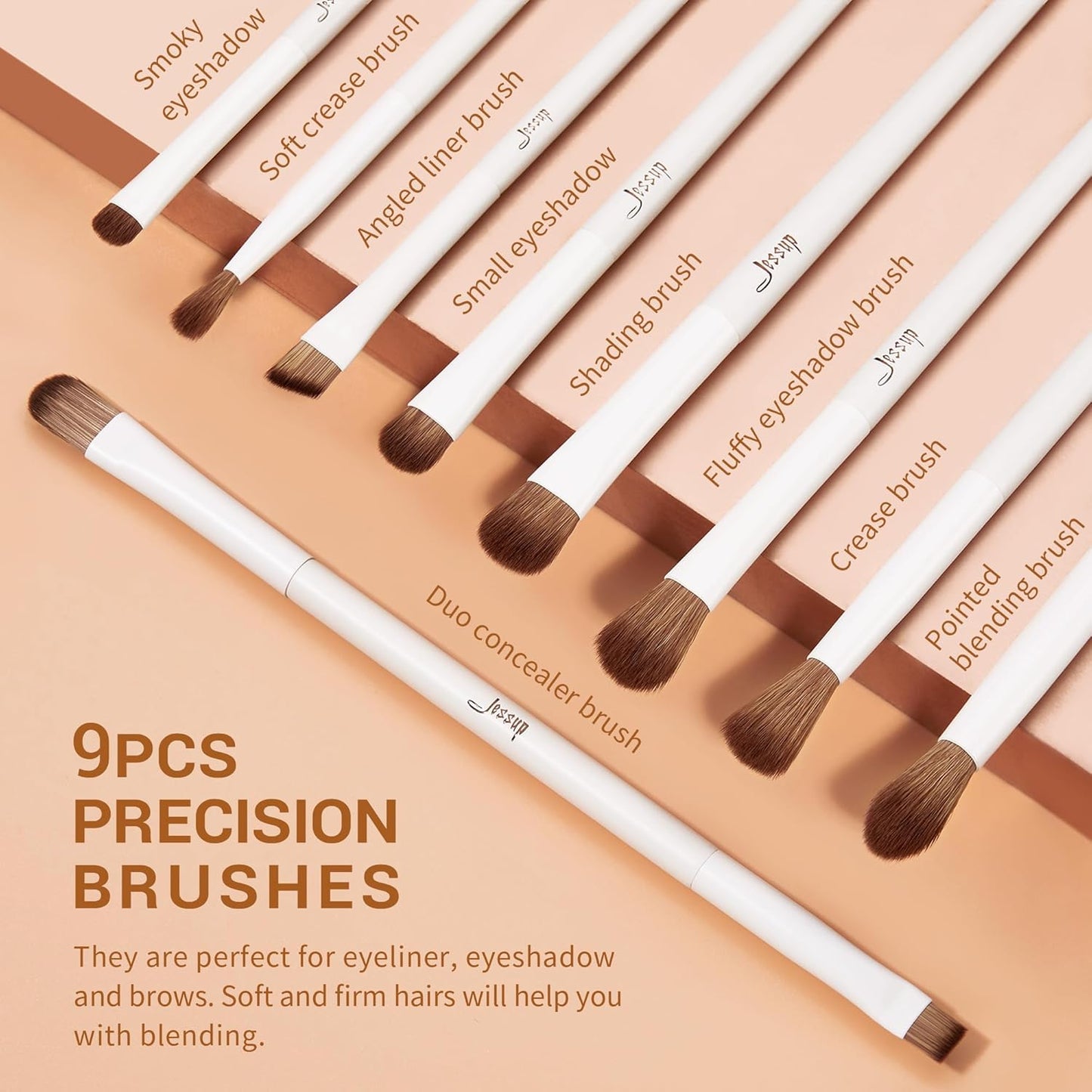Jessup 14-Piece Premium Synthetic Makeup Brush Set - Perfect for Flawless Foundation, Contouring, and Eye Makeup - Light Grey T329