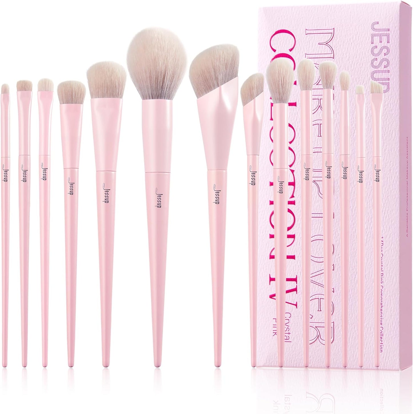 Jessup 14-Piece Premium Synthetic Makeup Brush Set - Perfect for Flawless Foundation, Contouring, and Eye Makeup - Light Grey T329