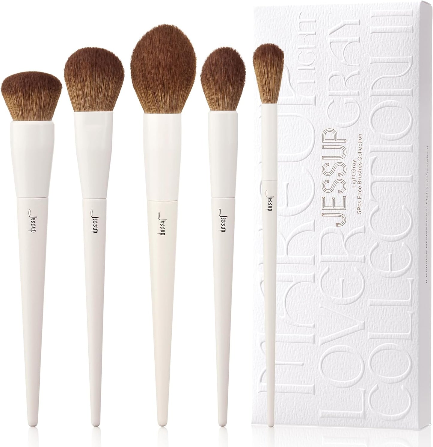 Jessup 14-Piece Premium Synthetic Makeup Brush Set - Perfect for Flawless Foundation, Contouring, and Eye Makeup - Light Grey T329