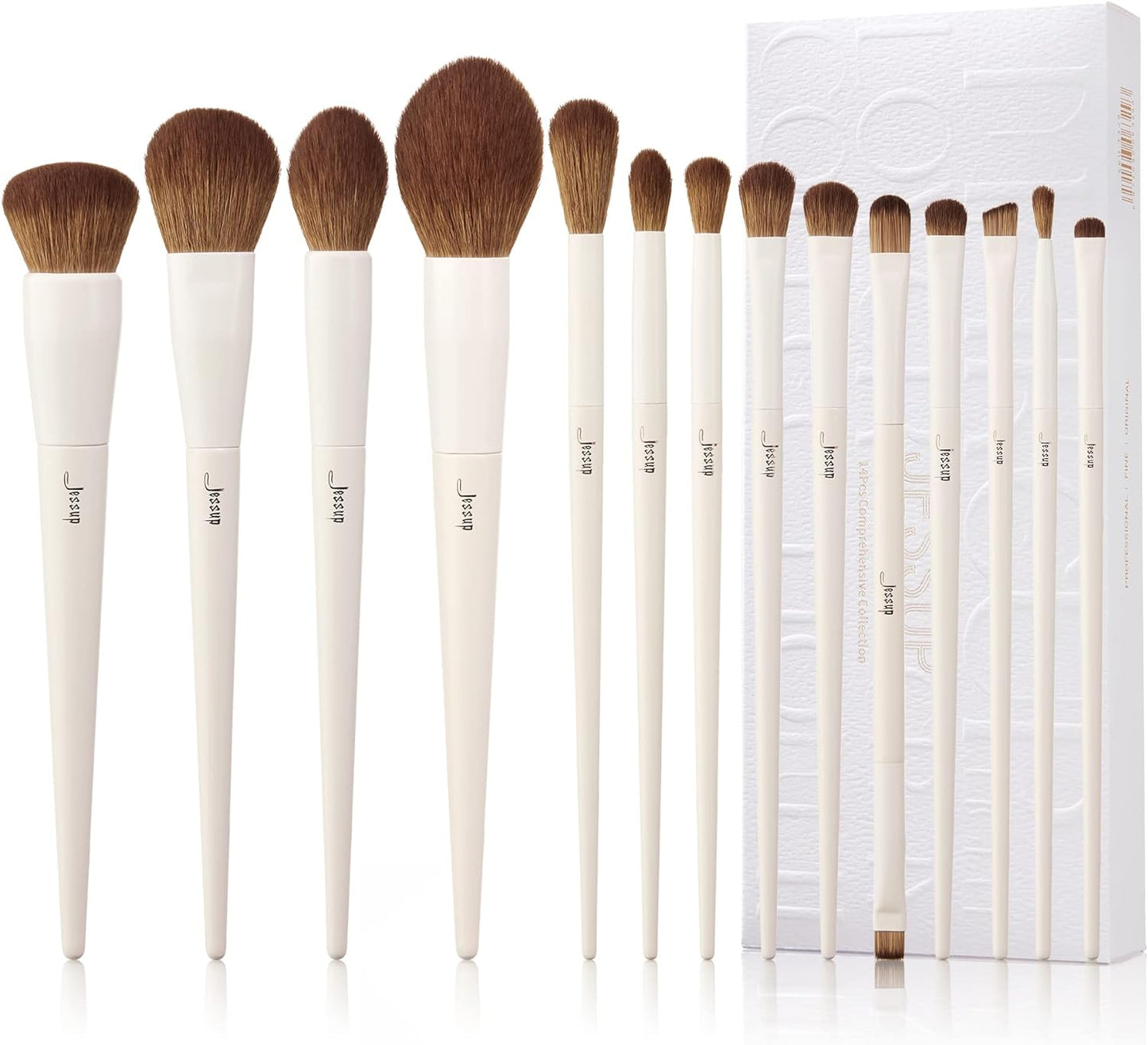 Jessup 14-Piece Premium Synthetic Makeup Brush Set - Perfect for Flawless Foundation, Contouring, and Eye Makeup - Light Grey T329