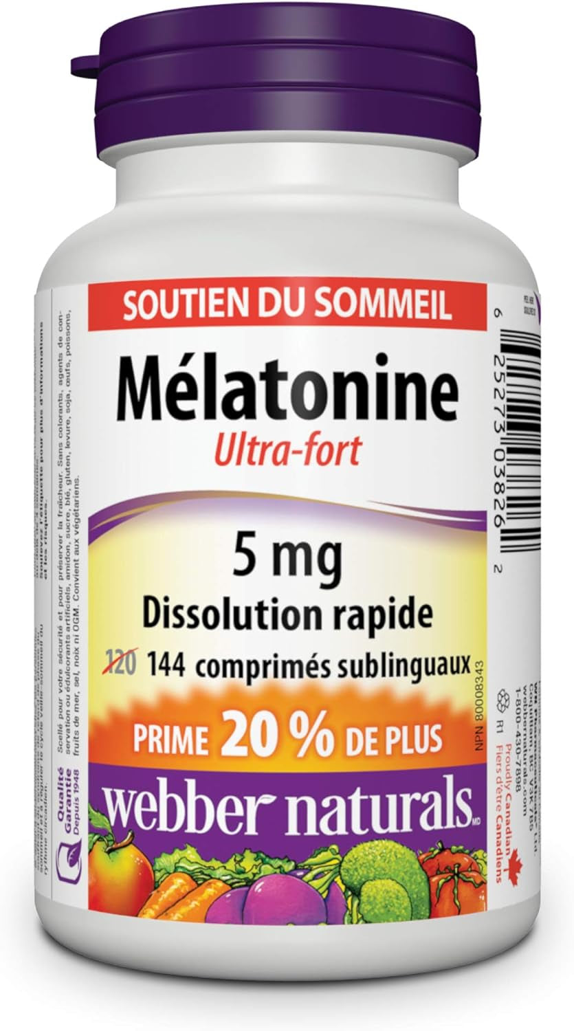 Webber Naturals Melatonin 5 Mg Extra Strength, 144 Quick Dissolve Tablets, for Sleep Support, Vegetarian