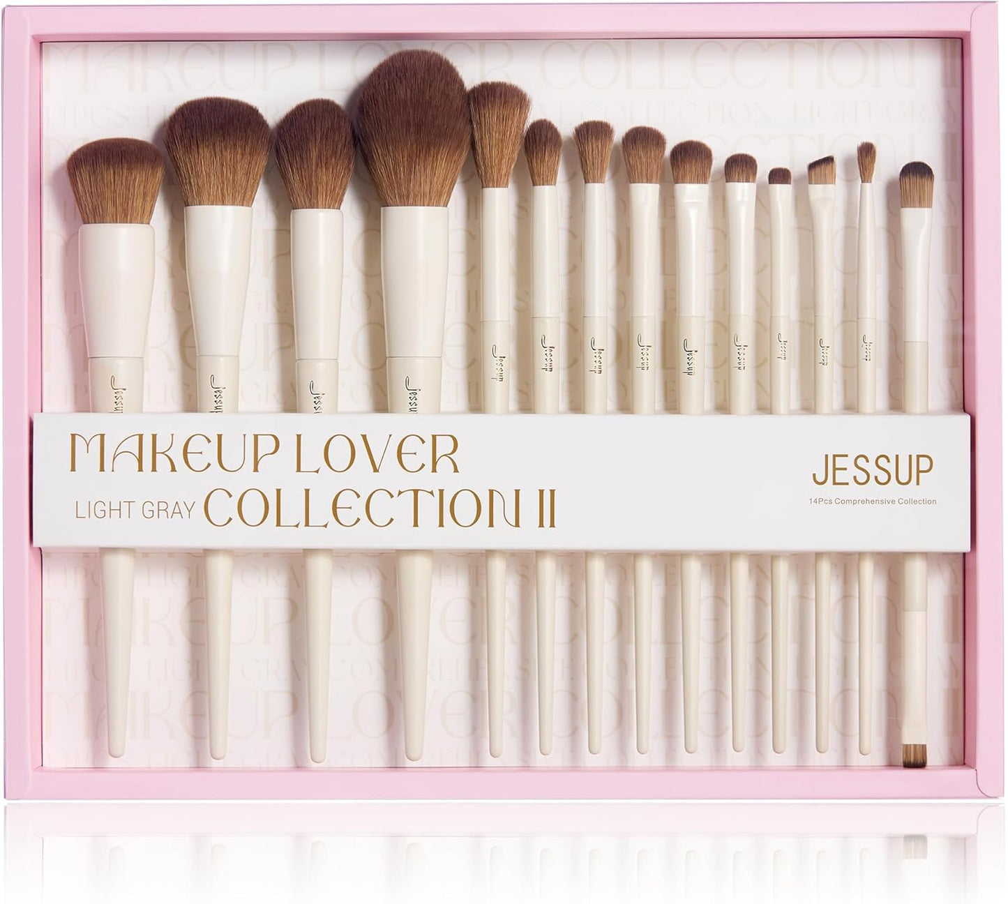 Jessup 14-Piece Premium Synthetic Makeup Brush Set - Perfect for Flawless Foundation, Contouring, and Eye Makeup - Light Grey T329