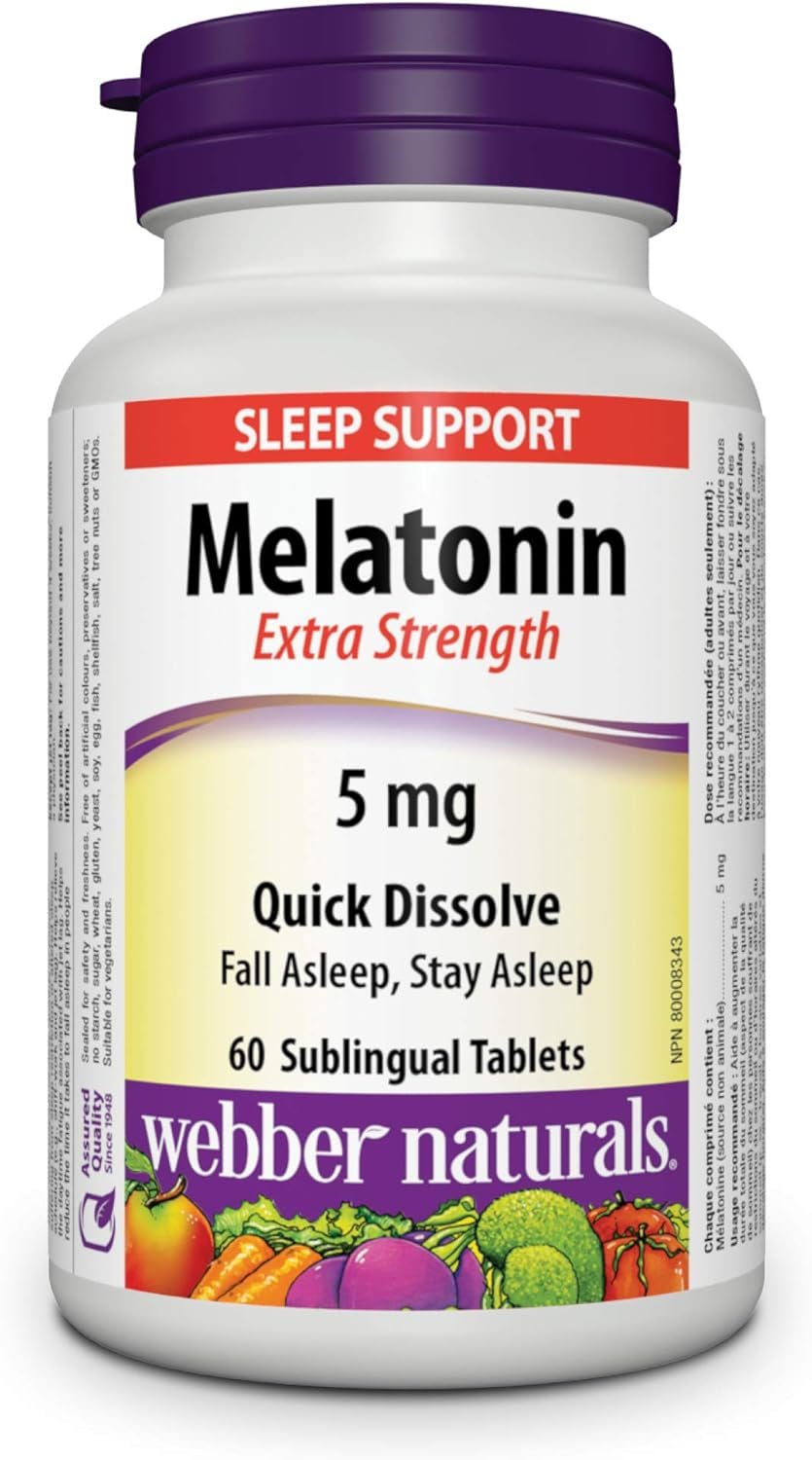 Webber Naturals Melatonin 5 Mg Extra Strength, 144 Quick Dissolve Tablets, for Sleep Support, Vegetarian