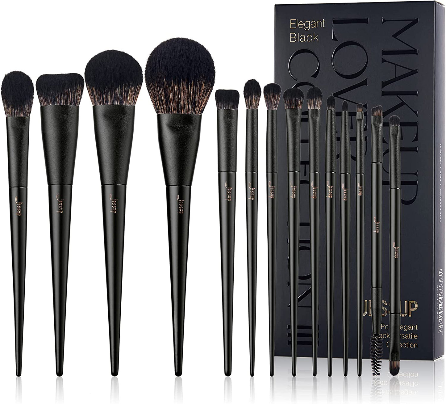 Jessup 14-Piece Premium Synthetic Makeup Brush Set - Perfect for Flawless Foundation, Contouring, and Eye Makeup - Light Grey T329