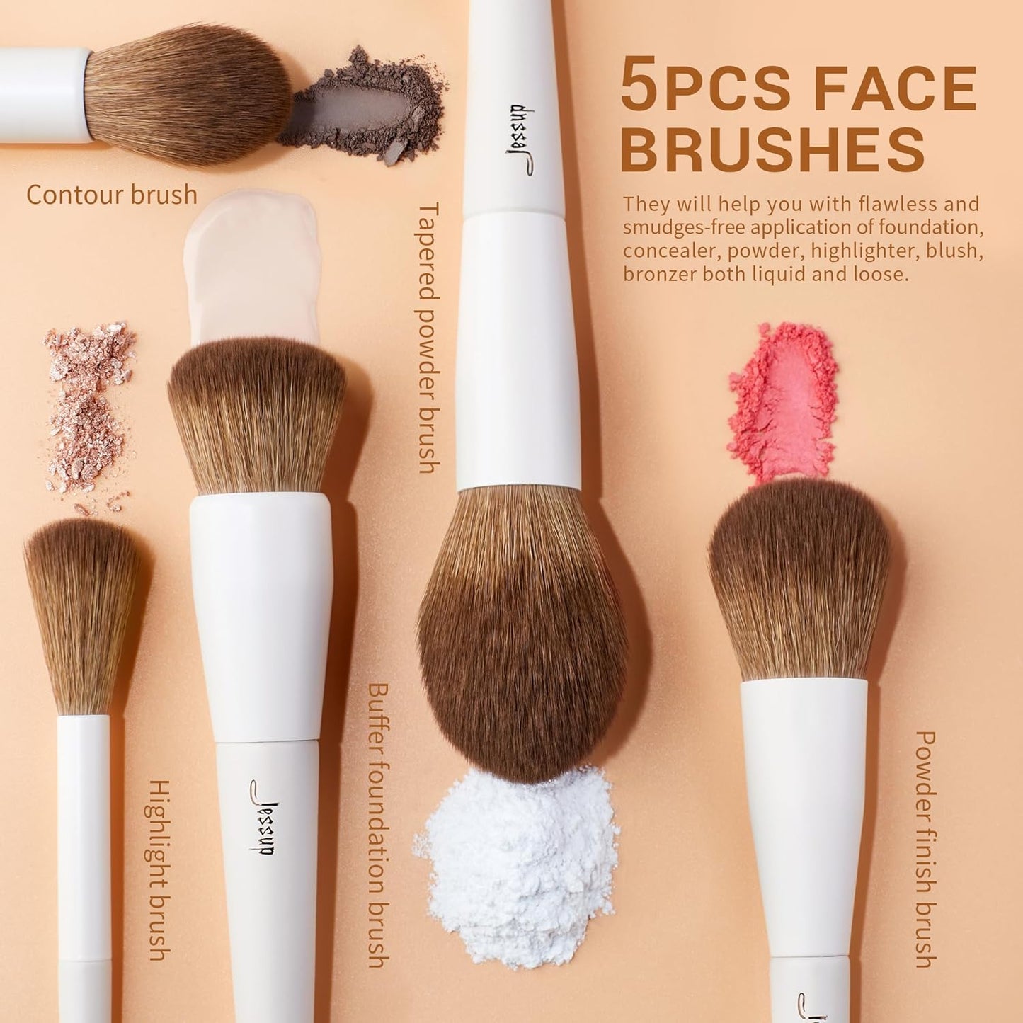 Jessup 14-Piece Premium Synthetic Makeup Brush Set - Perfect for Flawless Foundation, Contouring, and Eye Makeup - Light Grey T329