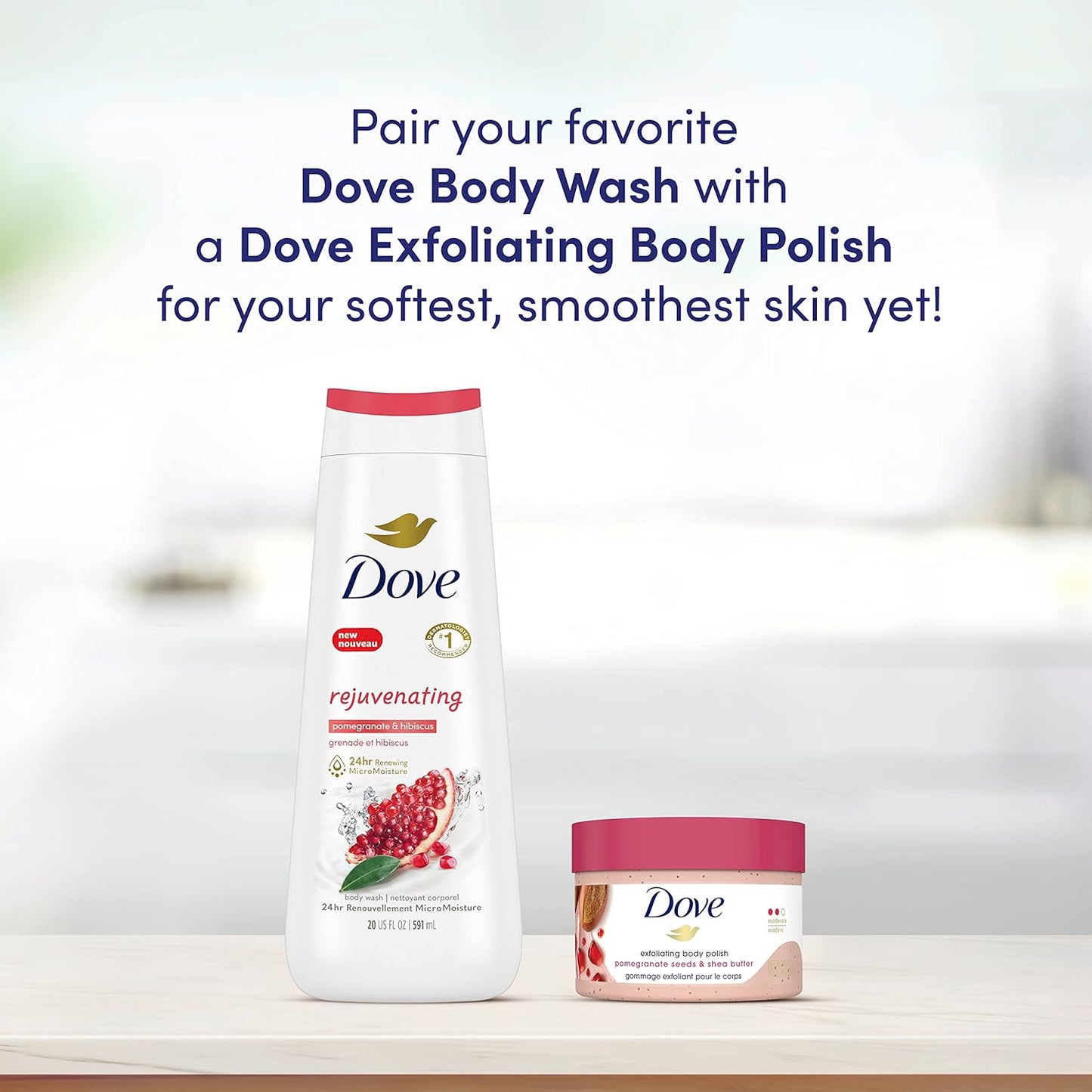 Dove Exfoliating Body Polish | Macadamia & Rice Milk + Pomegranate & Shea Butter (298G Each)