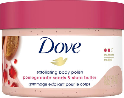 Dove Exfoliating Body Polish | Macadamia & Rice Milk + Pomegranate & Shea Butter (298G Each)