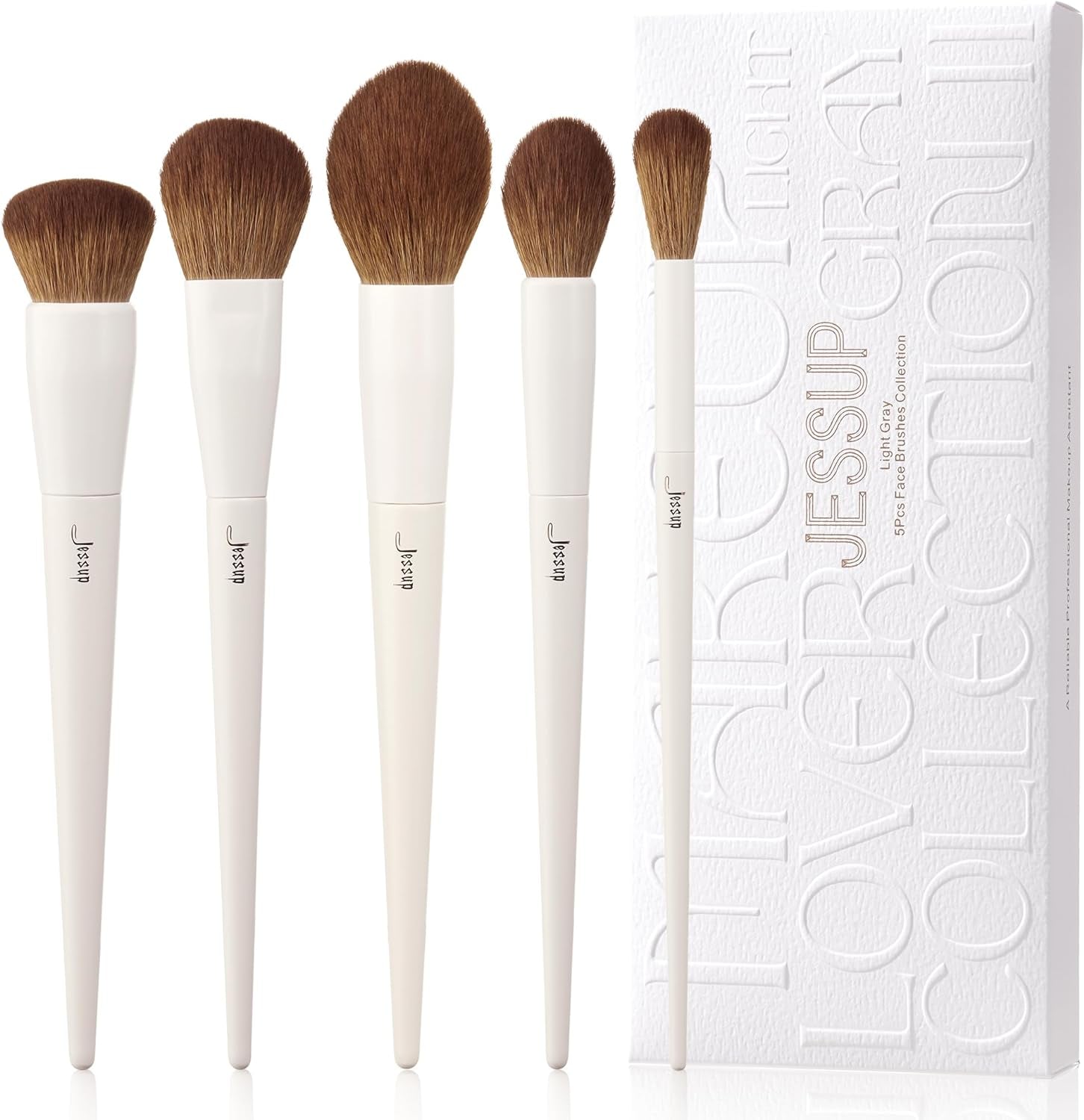 Jessup 14-Piece Premium Synthetic Makeup Brush Set - Perfect for Flawless Foundation, Contouring, and Eye Makeup - Light Grey T329
