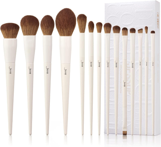 Jessup 14-Piece Premium Synthetic Makeup Brush Set - Perfect for Flawless Foundation, Contouring, and Eye Makeup - Light Grey T329