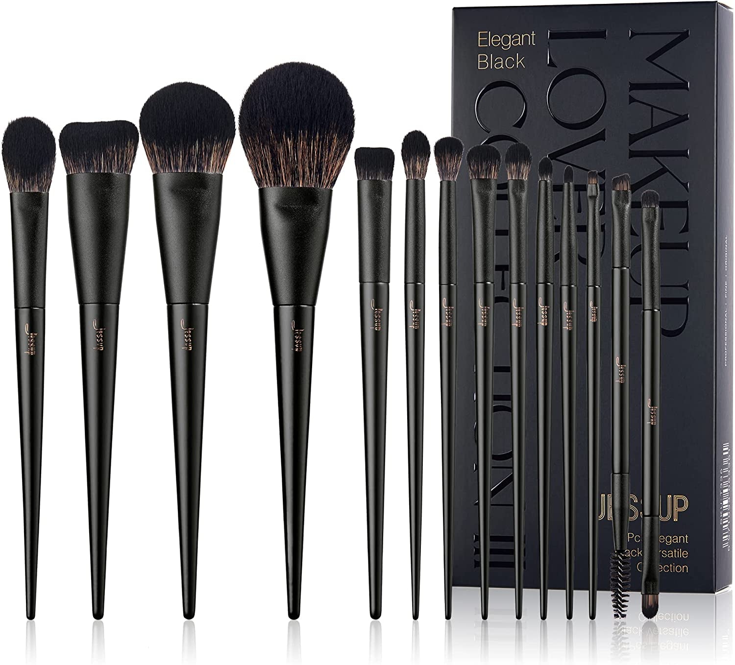 Jessup 14-Piece Premium Synthetic Makeup Brush Set - Perfect for Flawless Foundation, Contouring, and Eye Makeup - Light Grey T329