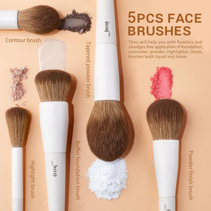 Jessup 14-Piece Premium Synthetic Makeup Brush Set - Perfect for Flawless Foundation, Contouring, and Eye Makeup - Light Grey T329